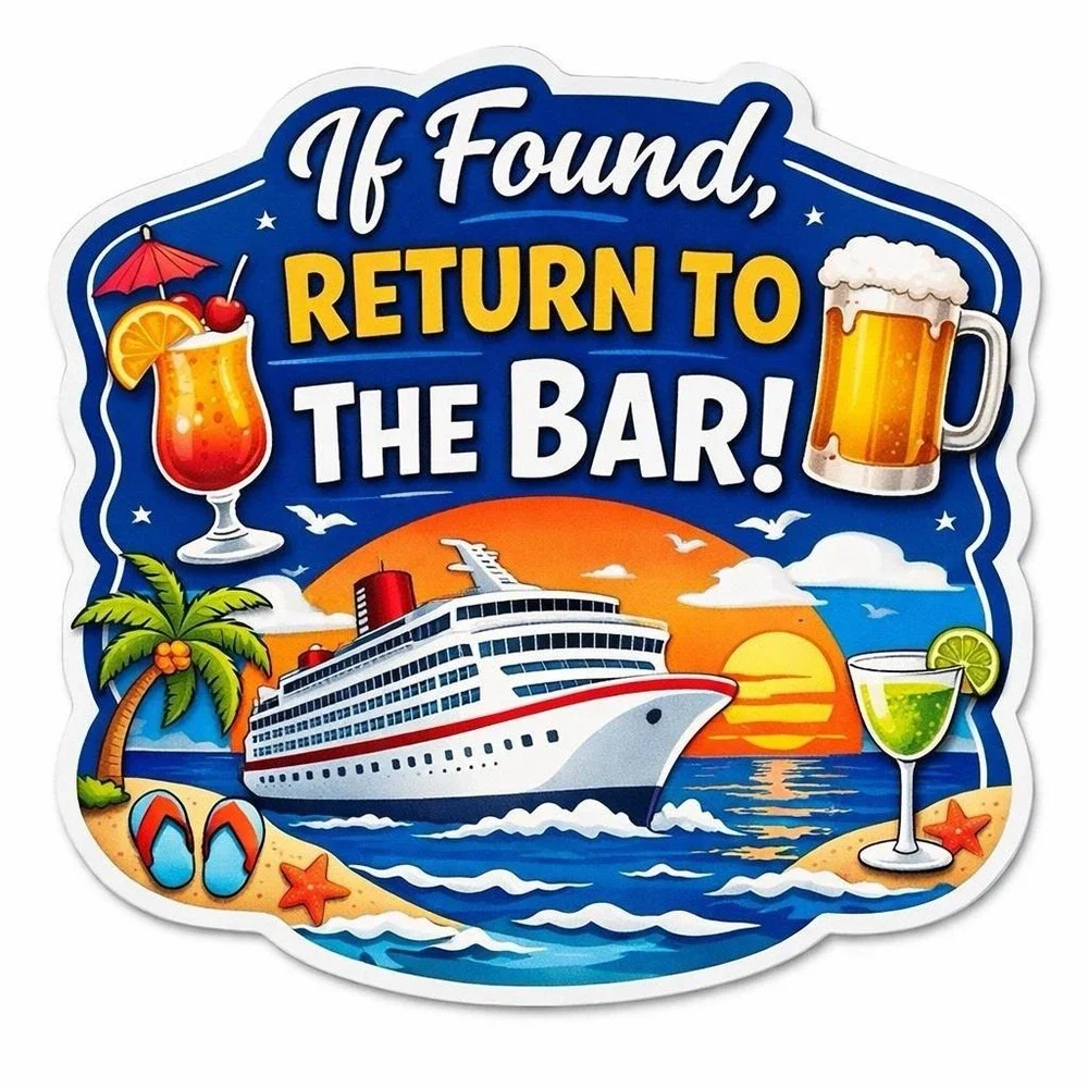 If Found Return to the Bar Cruise Door Magnet Funny Drink Package 5x5